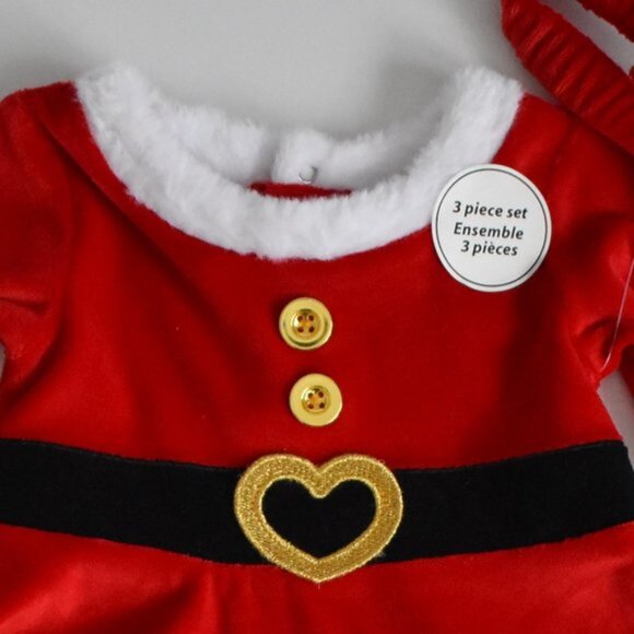 George 3-Piece Matching Christmas Holiday Dress Set 0-3 Months - Picture 3 of 5